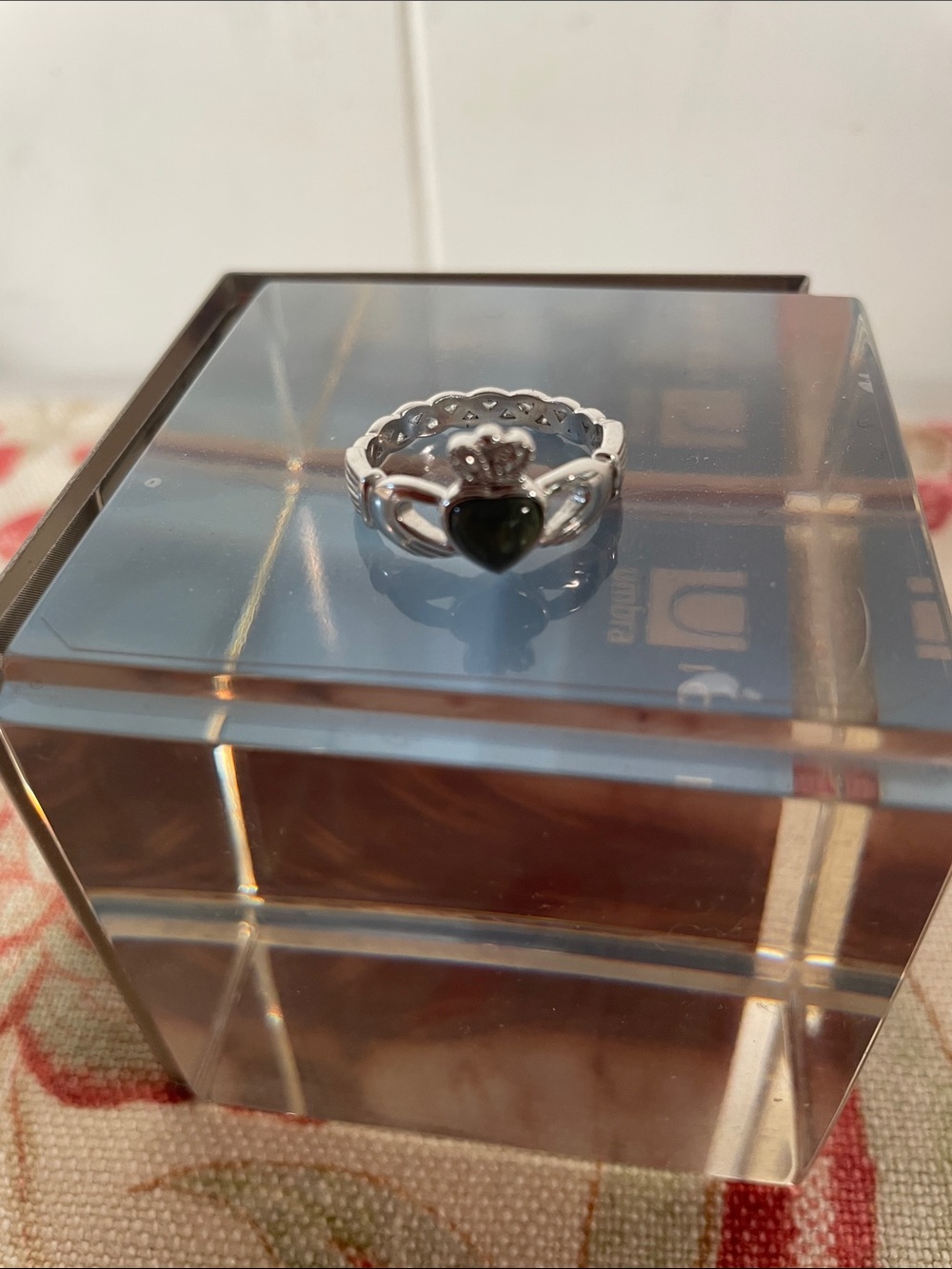 Authentic Solvar Sterling Silver Connemara Marble Claddagh Ring Made in Ireland